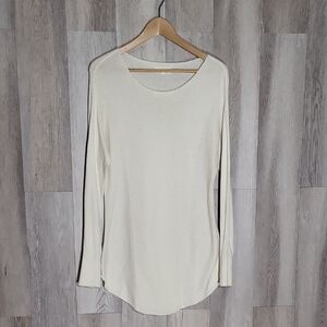 Lou & Grey Womens XS Cream Textured Sweater Lightweight Long‎ Ribbed Oversized